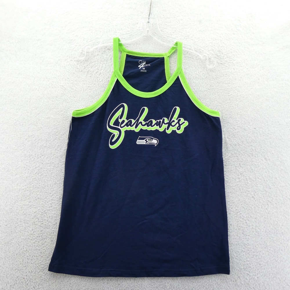 G-III Tank Women Medium Seattle Seahawks Navy‎ Blue Lime Green NFL Y2K Vintage
